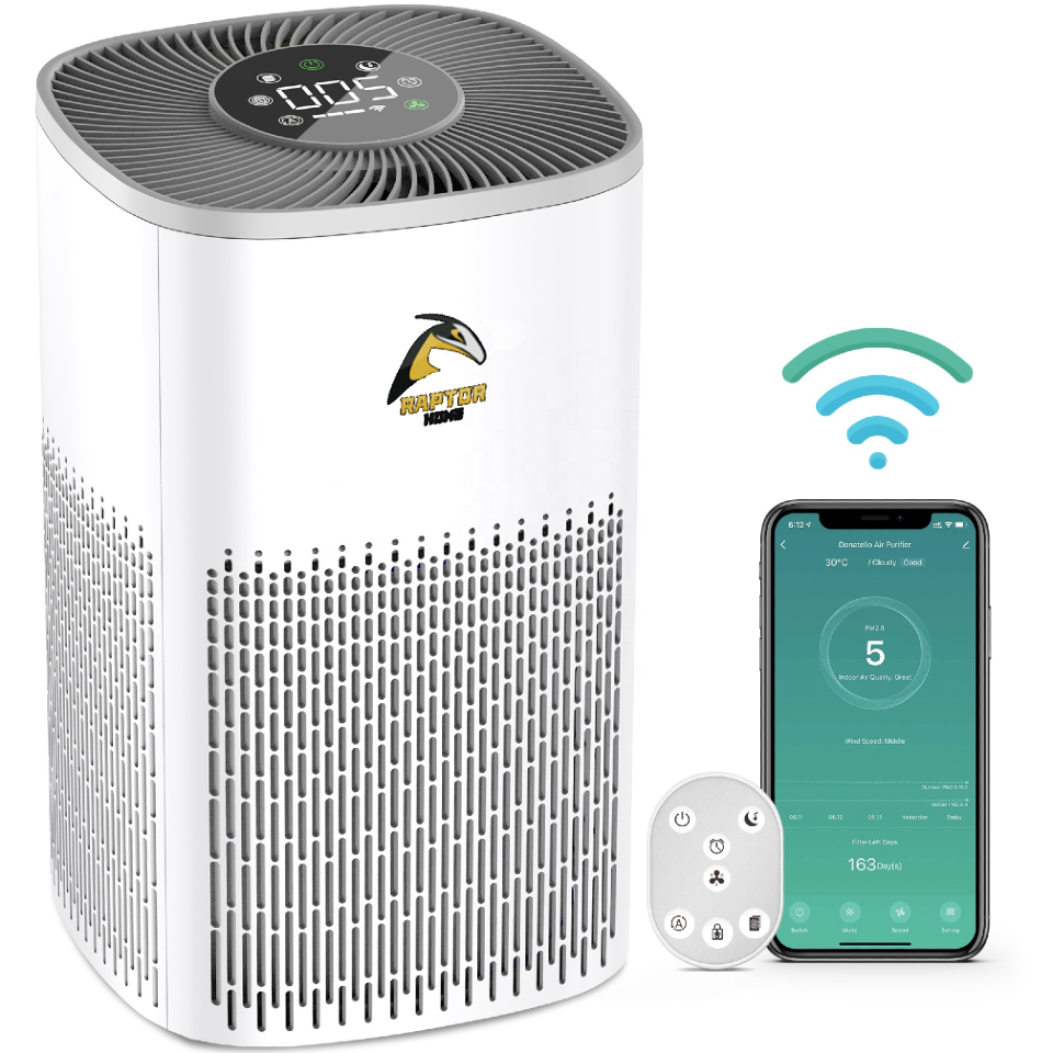Raptor Home PureAir Oasis Low Noise WiFi True HEPA Filter Air Purifier