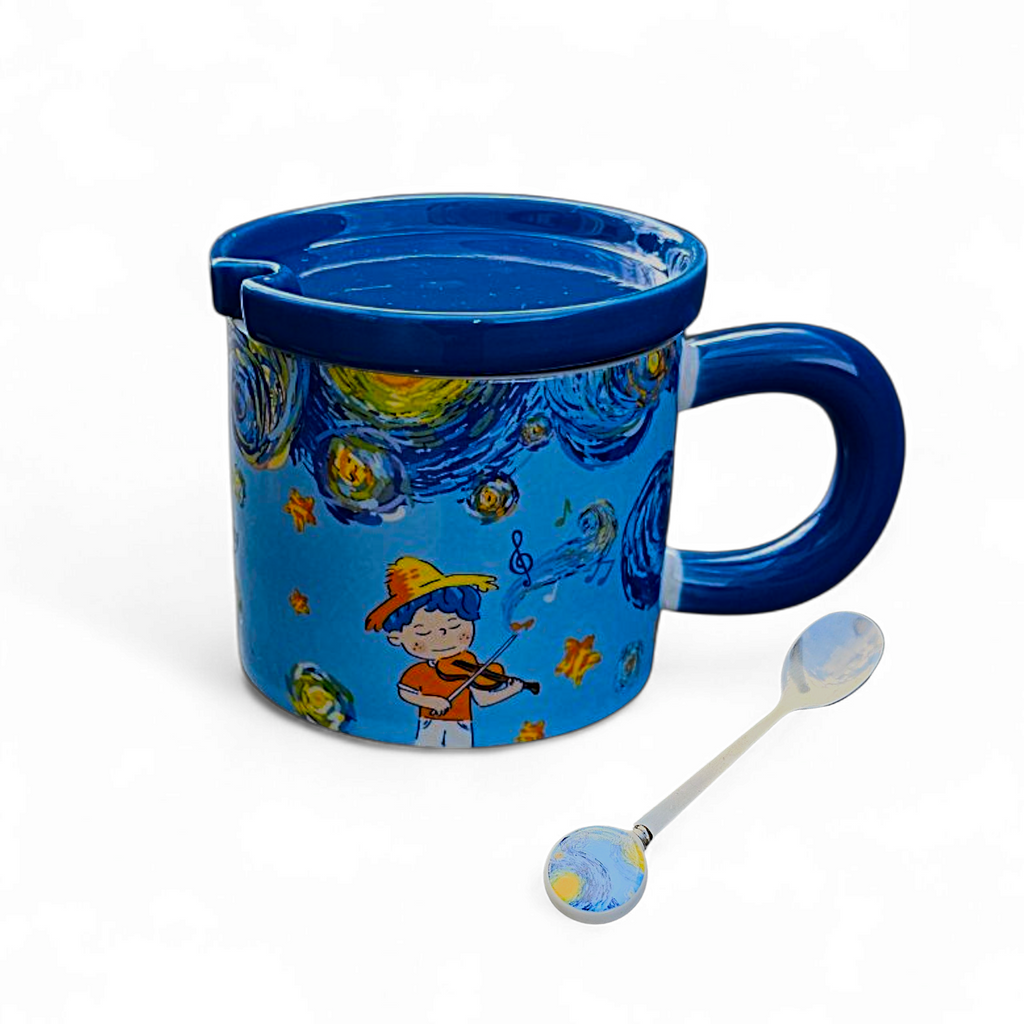 Raptor Home Kids' Ceramic Milk or Cereal Cup with Lid & Spoon 350ML