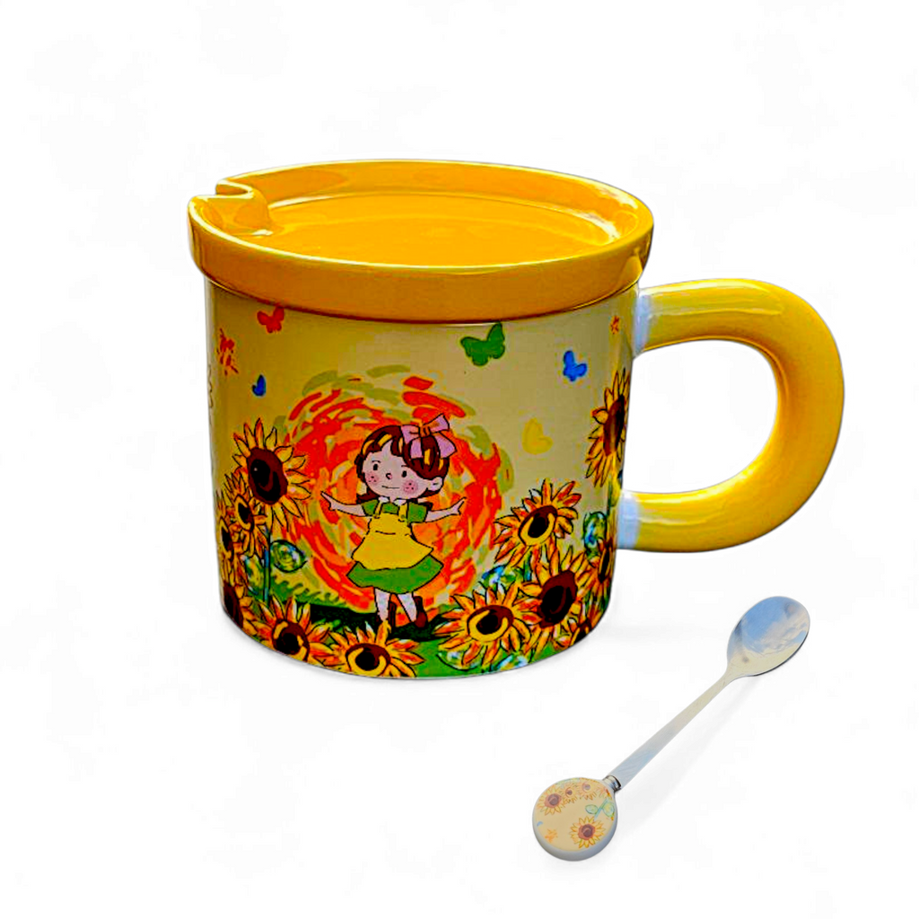 Raptor Home Kids' Ceramic Milk or Cereal Cup with Lid & Spoon 350ML