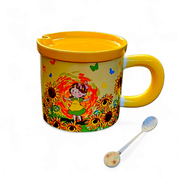 Raptor Home Kids' Ceramic Milk or Cereal Cup with Lid & Spoon 350ML