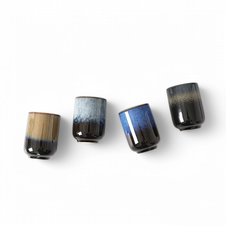 Raptor Home - Set of 4 Handmade Japanese; Arabic Inspired Glazed Ceramic Cups (300ml Each)