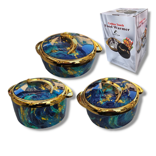 Raptor Home Set of 3 Marble-Design Thermo Casseroles - 1.5L, 2L, 2.5L | Built-In Insulation | Airtight & Lightweight