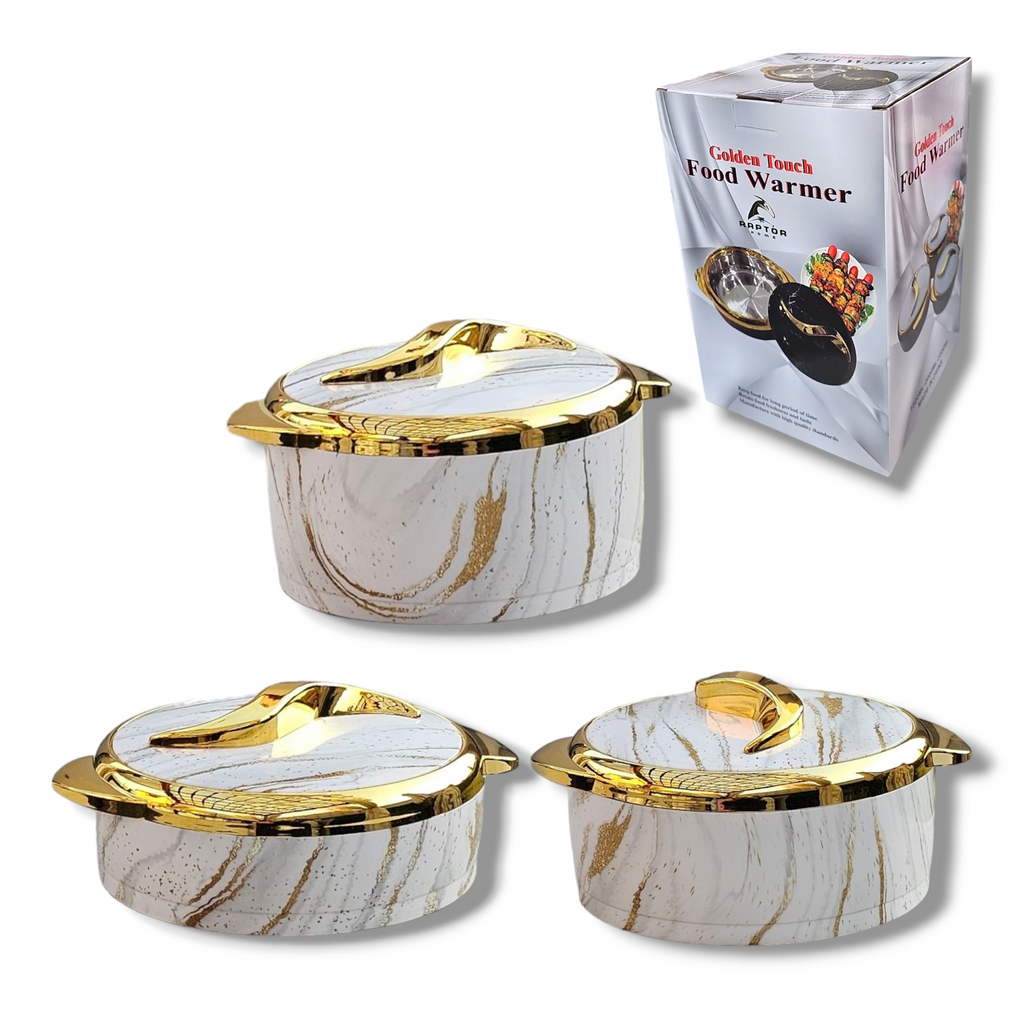 Raptor Home Set of 3 Marble-Design Thermo Casseroles - 1.5L, 2L, 2.5L | Built-In Insulation | Airtight & Lightweight