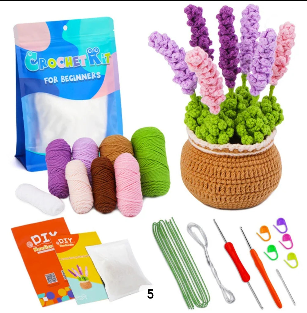 Raptor Home DIY Crochet Kit – Complete Lavender Flower Pot for Beginners