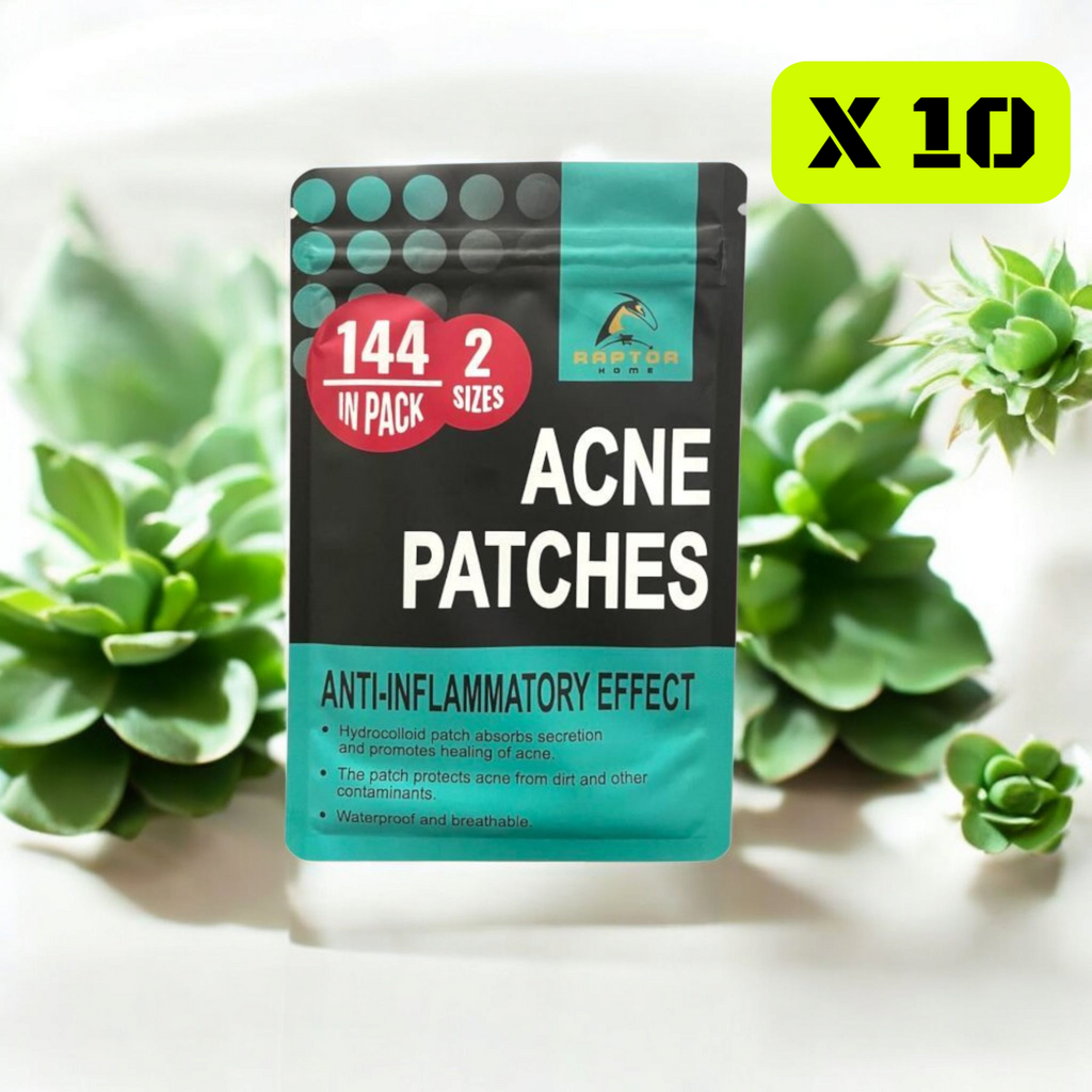 Pack of acne patches with green succulents in the background