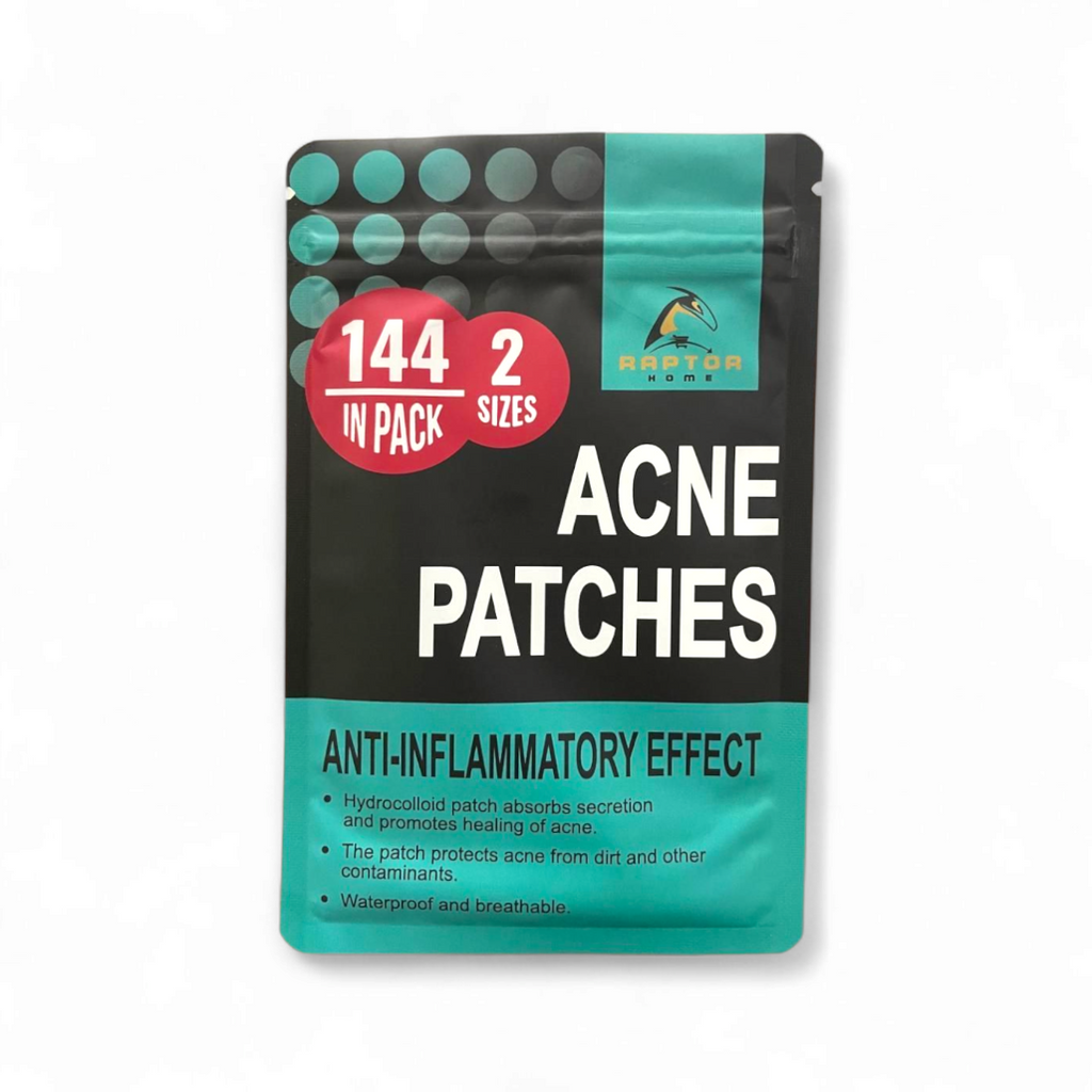 Pack of acne patches with text on a white background