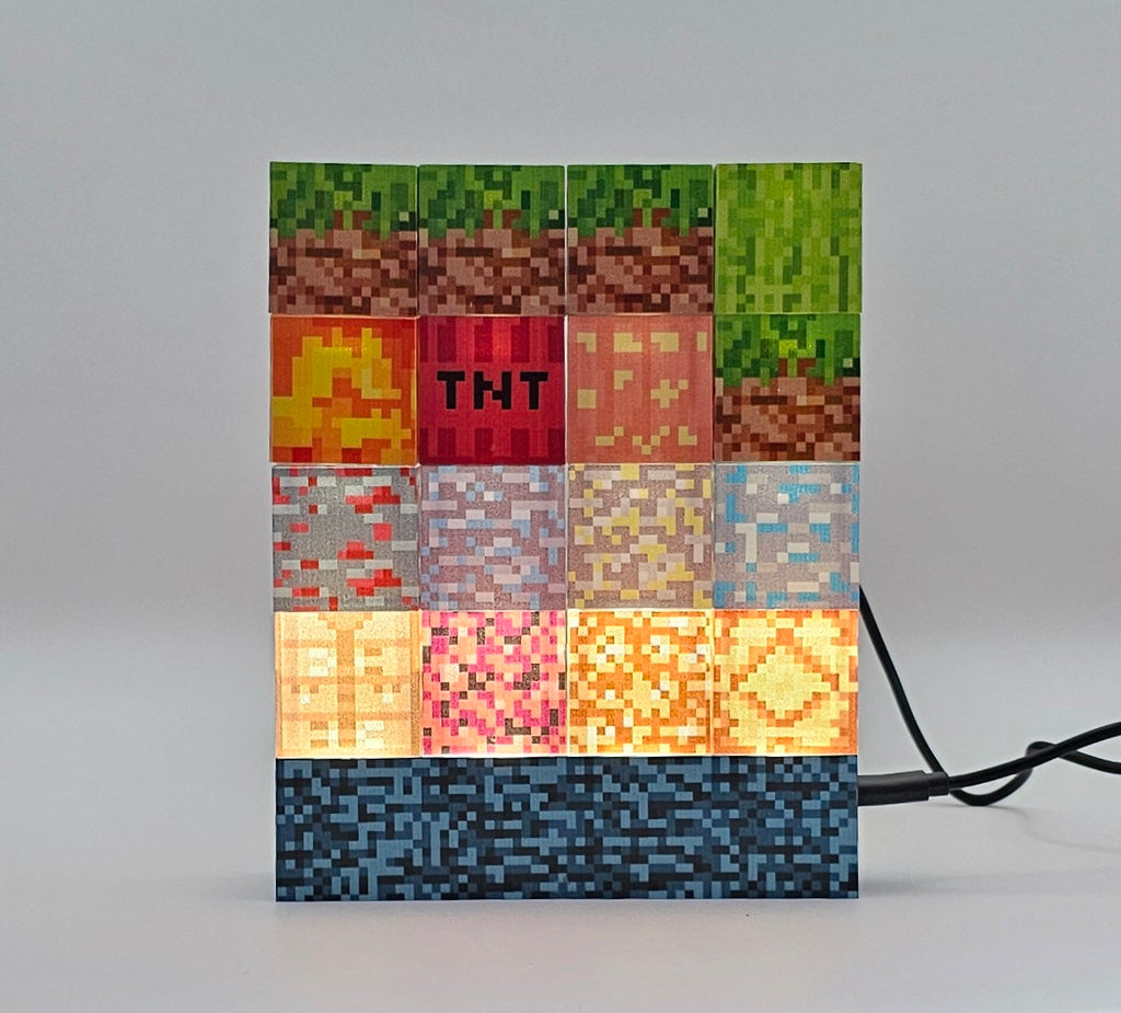 Raptor Home BuildLight – 16 Stackable USB LED Night Lamp Blocks for Kids & Gamers – Minecraft-Inspired Pixel Light – Creative Desk or Bedside Decor